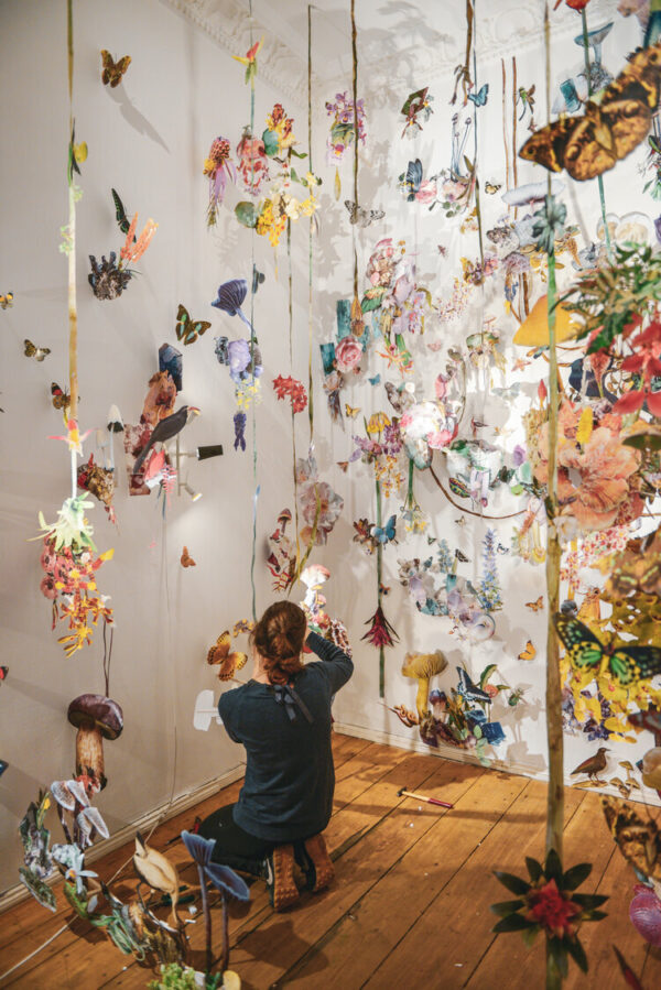 Paper Flowers Installation Artist Clare Celeste hanging installations