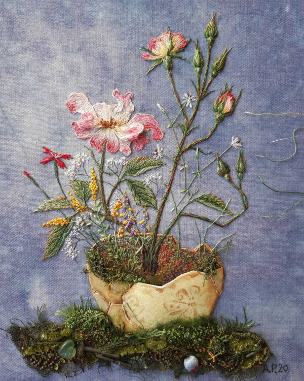 Rosa Andreeva Embroideries - flowers from pot