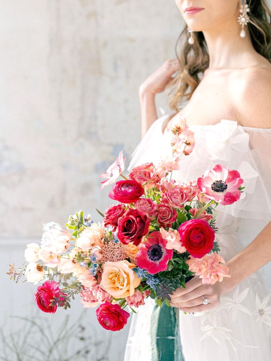 Colorful wedding flowers in a bouquet