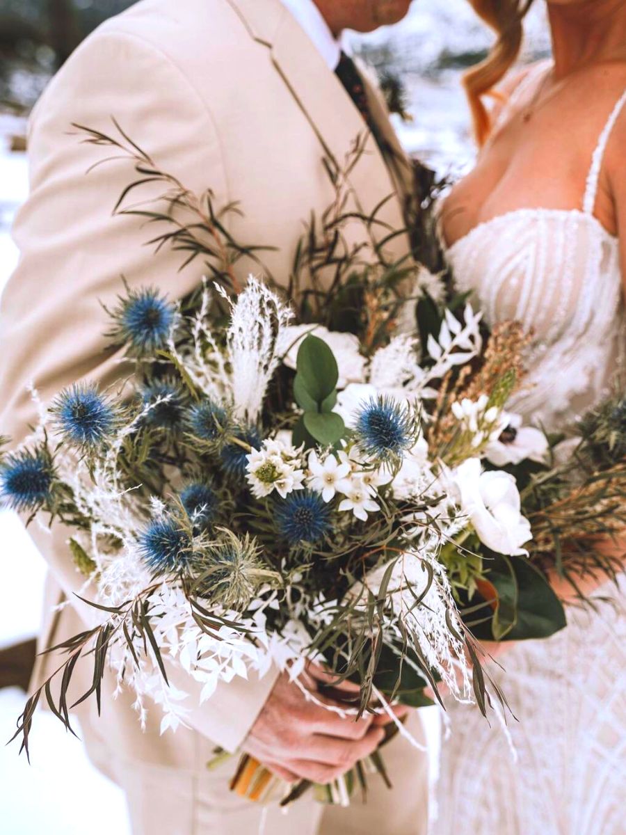 White winter wonderland with tones of blue bouquet