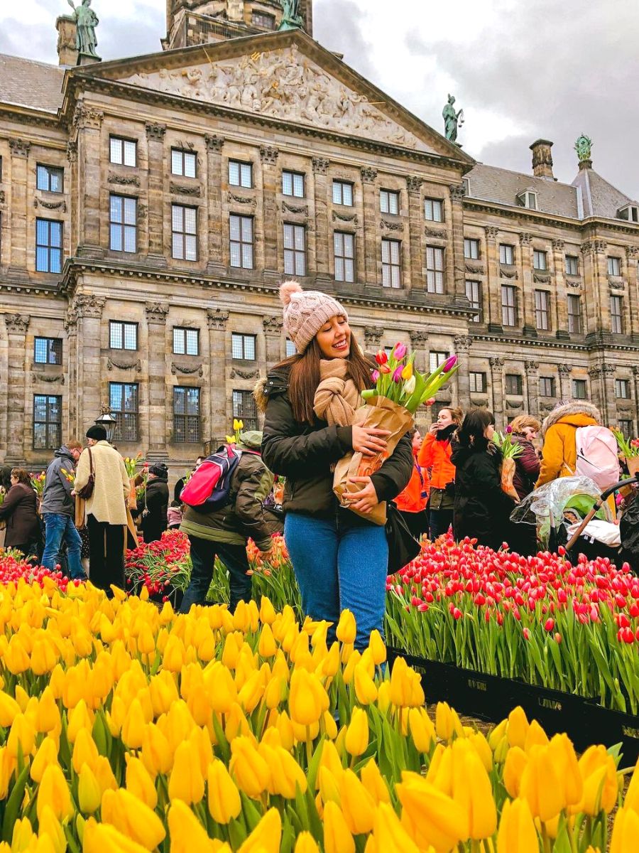 A plaza in amsterdam filled with tulips to hand pick your own