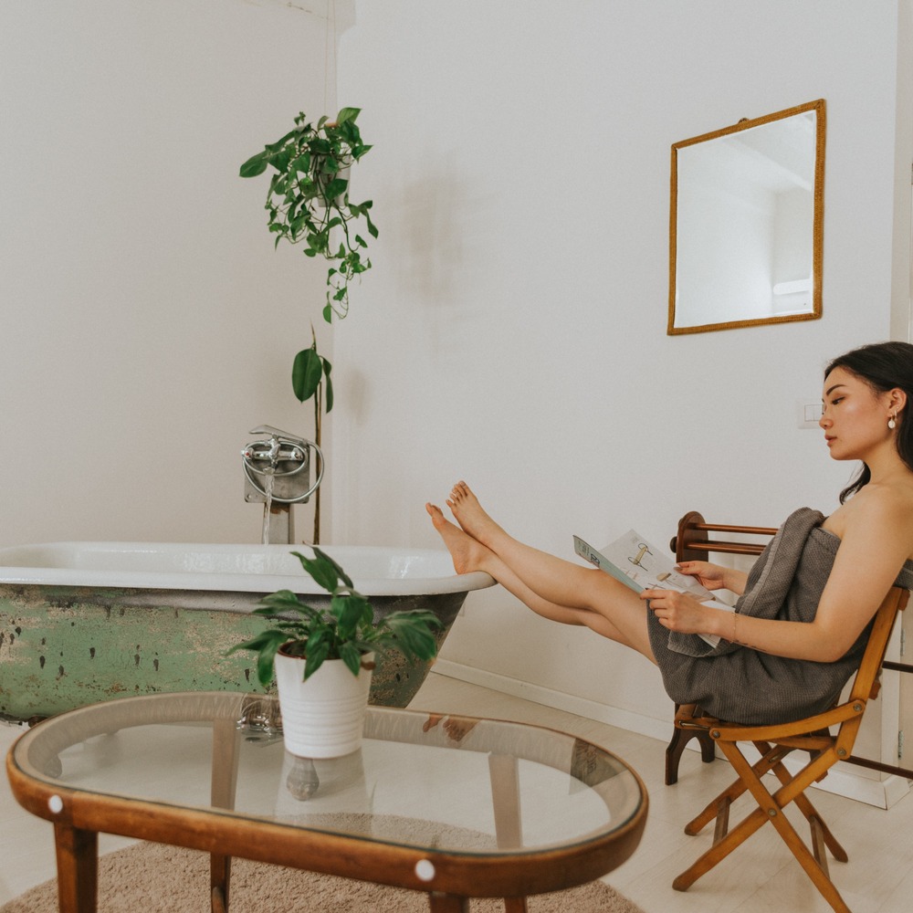 types of plants Reading book with bathtub