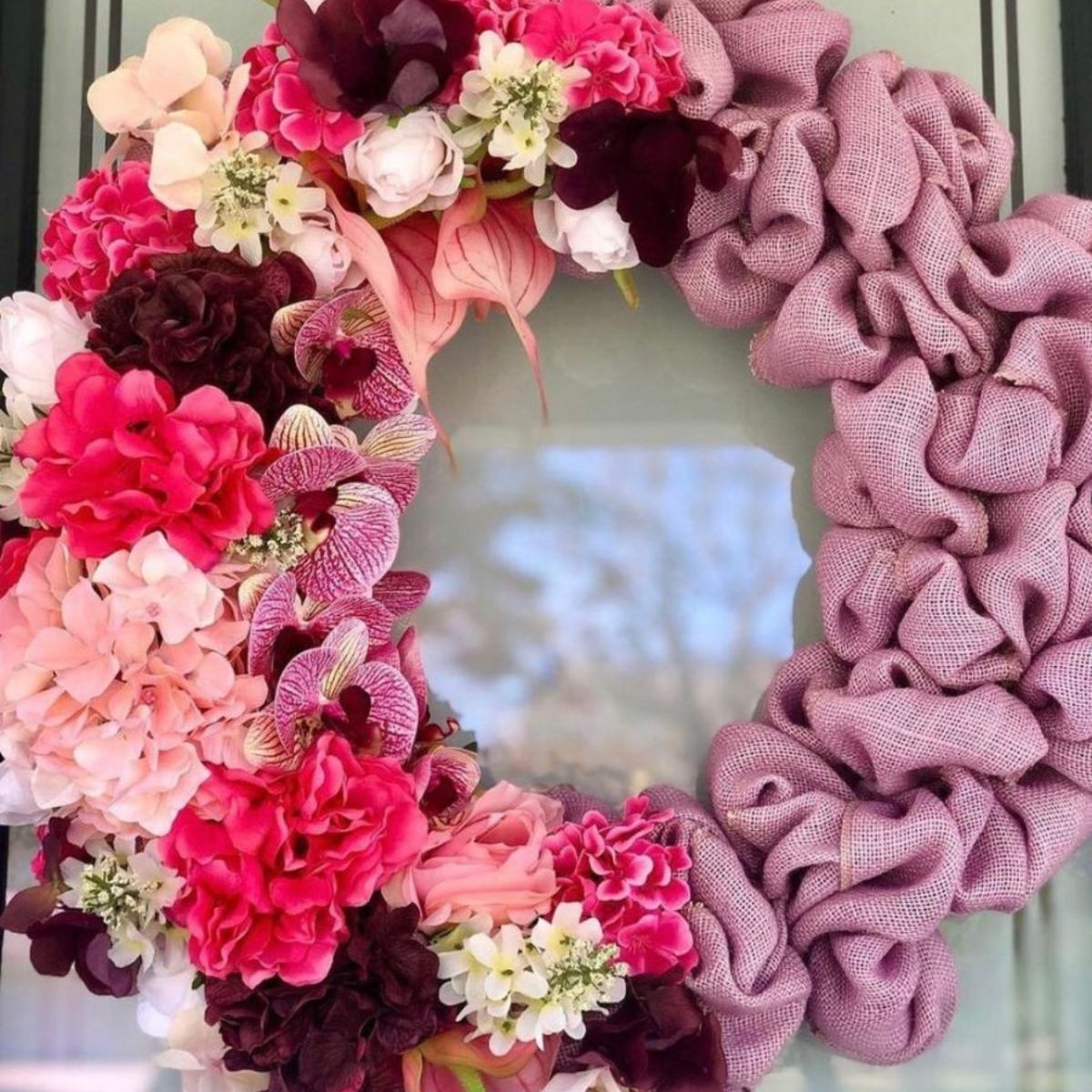 Hydrangea and orchid floral wreath for Vday