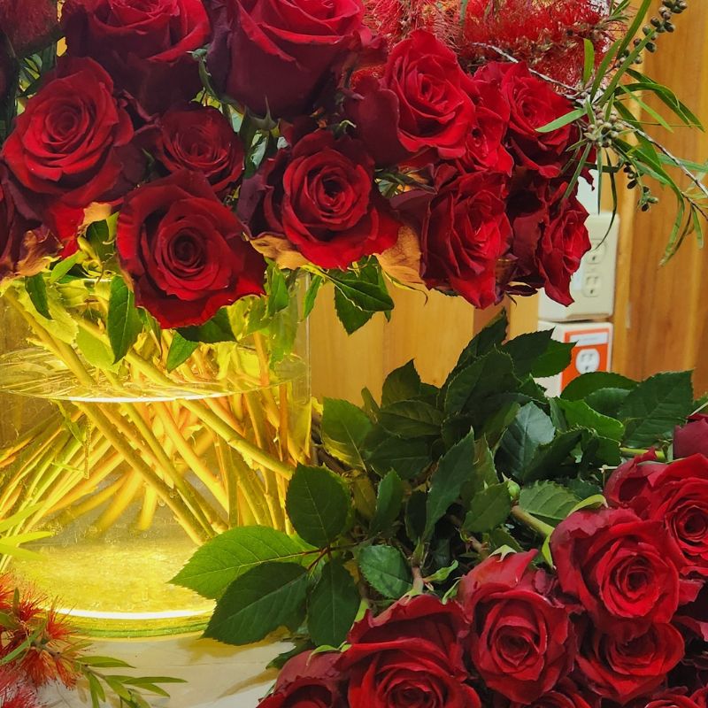 Born Free roses in arrangement Red rose symbolizing love, Romance, desire and passion
