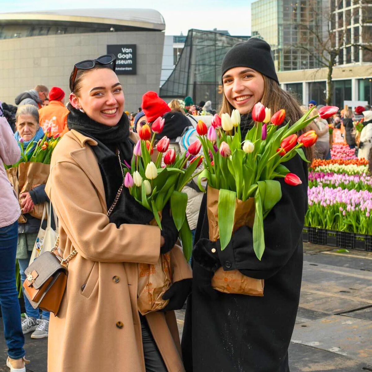 Girls with tulips during National Tulip Day Girls with tulips during National Tulip Day