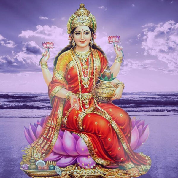 Symbolism of Indian Flowers - Goddess Lakshmi sitting on Lotus Flower
